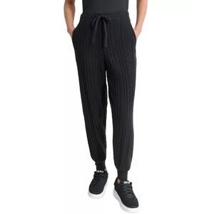 DKNY Womns Cozy Cable Sweater Knit Jogger Large Black Drawstring NWT
